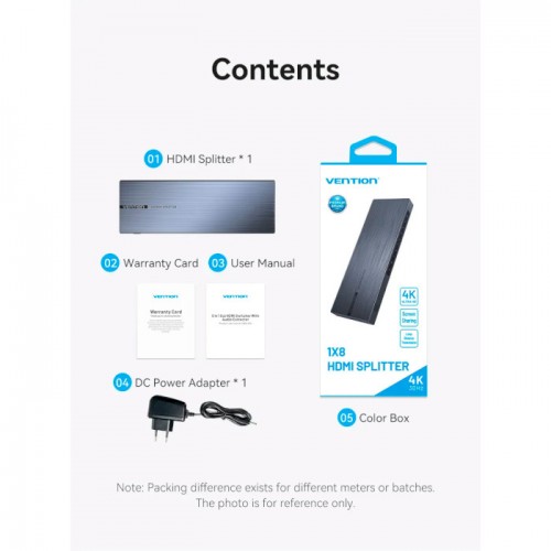 Сплітер Vention 4K 1x8 HDMI Splitter Black Aluminum Alloy Type EU Standard