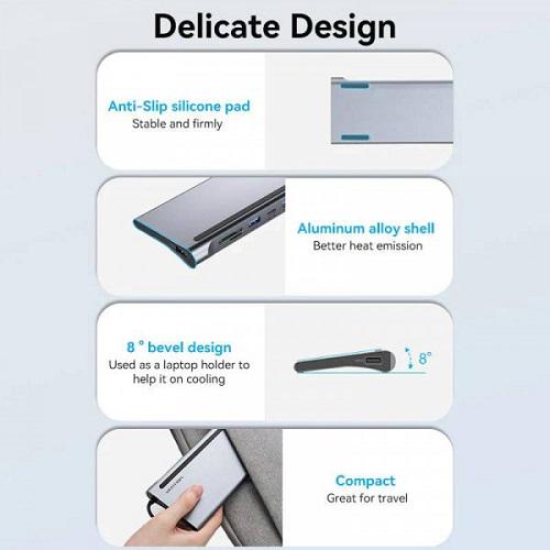 USB-хаб Vention Multi-function USB-C to HDMI/VGA/USB-C Gen 1/USB 3.0x2/USB 2.0/RJ45/SD/TF/TRRS 3.5mm/PD Docking Station 0.25m