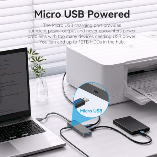 USB-хаб Vention 4-Port USB 3.0 Hub With Power Supply 0.15M Black (CHLBB)