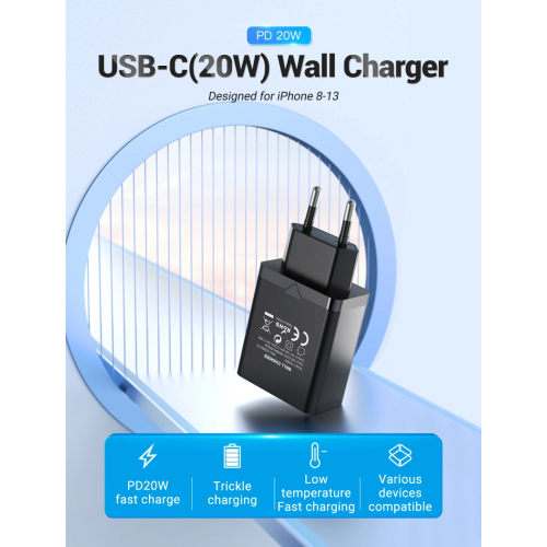 Сетевое зарядное устройство Vention 1-порт USB-C Wall Charger (20W) EU-вилка, черное (FADB0-EU)