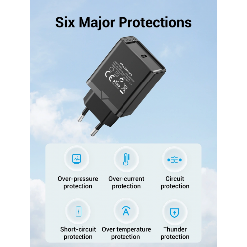 Сетевое зарядное устройство Vention 1-порт USB-C Wall Charger (20W) EU-вилка, черное (FADB0-EU)