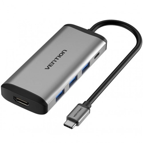 USB-хаб Vention Type-C to HDMI/USB3.0*3/PD Converter 0.15M Gray Metal Type (CNBHB)