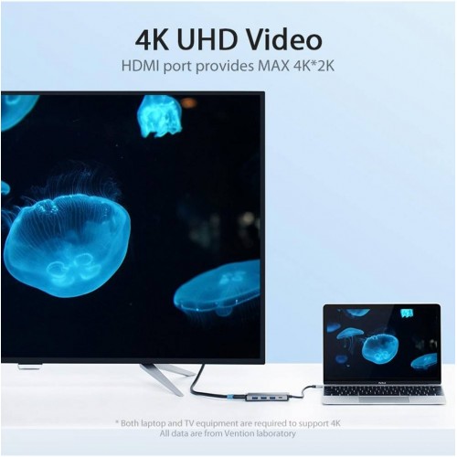 USB-хаб Vention Type-C to HDMI/USB3.0*3/PD Converter 0.15M Gray Metal Type (CNBHB)