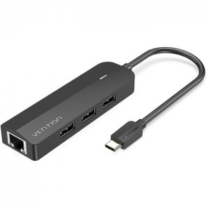 USB-хаб Vention USB-C to USB 3.0*3/RJ45/Micro-B HUB 0.15M Black ABS Type