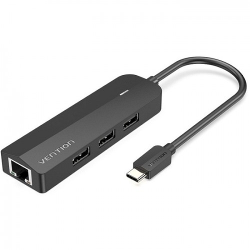 USB-хаб Vention USB-C to USB 3.0*3/RJ45/Micro-B HUB 0.15M Black ABS Type