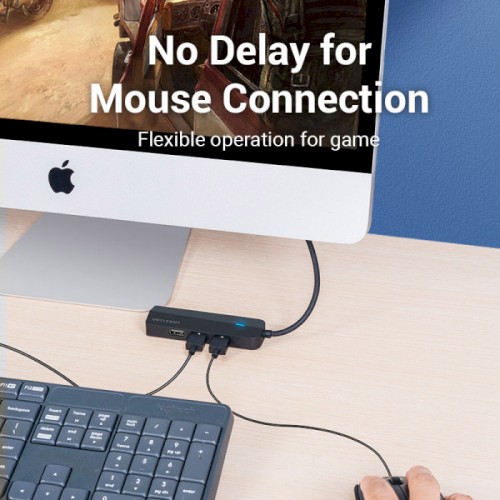 USB-хаб Vention USB-C to USB 3.0*3/RJ45/Micro-B HUB 0.15M Black ABS Type