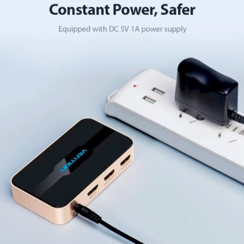 Сплітер Vention 1 In 2 Out HDMI Splitter 4K 30Hz Gold Aluminum Alloy Type EU Standard (ACBG0-EU)