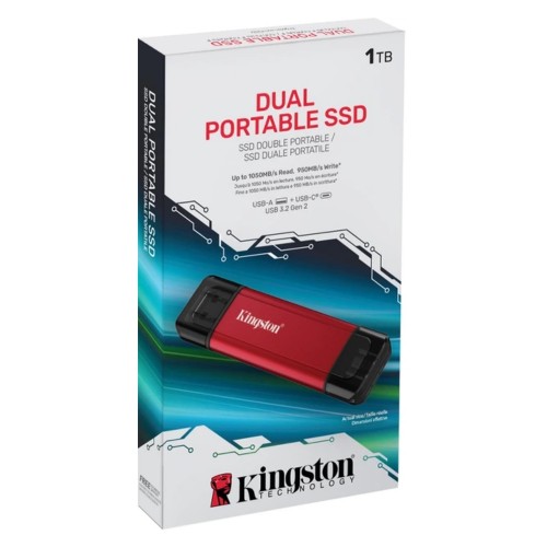 Портативний SSD Kingston Dual USB-A/C 1TB Dual Portable 1050MB/s USB 3.2 Gen 2 Red/Black