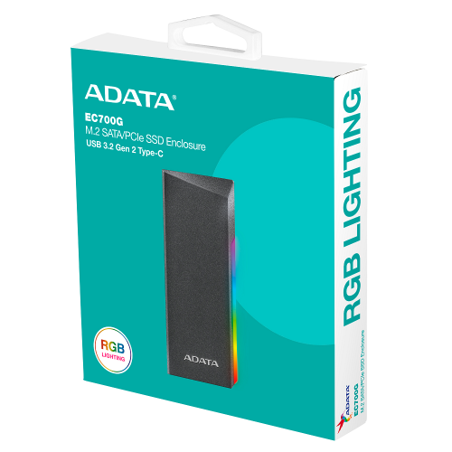 Зовнішня кишеня для накопичувача A-DATA EC700G для SSD M.2 PCIe/SATA USB3.2 Gen2 Type-C Black