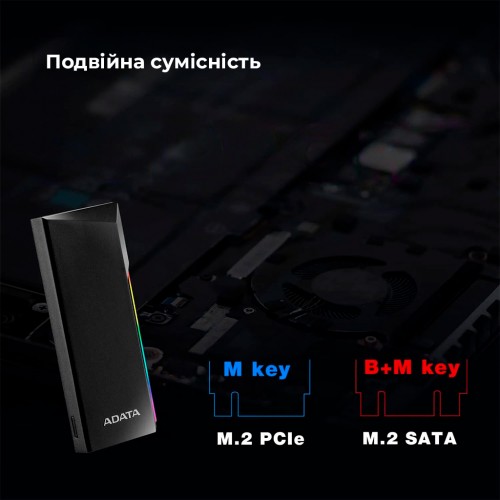 Зовнішня кишеня для накопичувача A-DATA EC700G для SSD M.2 PCIe/SATA USB3.2 Gen2 Type-C Black