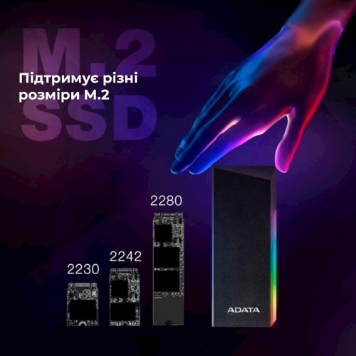 Зовнішня кишеня для накопичувача A-DATA EC700G для SSD M.2 PCIe/SATA USB3.2 Gen2 Type-C Black