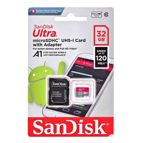 Карта пам'яті microSDHC (UHS-1) SanDisk Ultra 32Gb class 10 A1 (120Mb/s) (adapter SD)