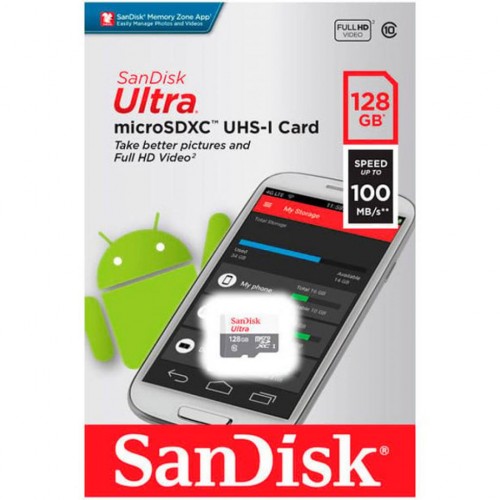 Карта пам'яті microSDXC (UHS-1) SanDisk Ultra 128Gb class 10 A1 (100Mb/s)