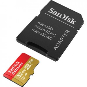 Карта пам'яті microSDHC (UHS-1 U3) SanDisk Extreme Action A1 32Gb Class 10 V30 (R100Mb/s, W60Mb/s) (adapter SD)