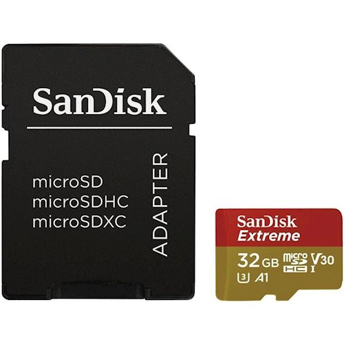 Карта пам'яті microSDHC (UHS-1 U3) SanDisk Extreme Action A1 32Gb Class 10 V30 (R100Mb/s, W60Mb/s) (adapter SD)