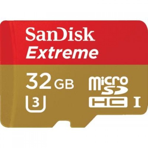 Карта пам'яті microSDHC (UHS-1 U3) SanDisk Extreme Action A1 32Gb Class 10 V30 (R100Mb/s, W60Mb/s) (adapter SD)