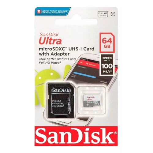 Карта пам'яті microSDXC (UHS-1) SanDisk Ultra 64Gb class 10 A1 (100Mb/s) (adapter SD)