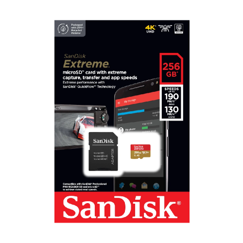 Карта пам'яті microSDXC (UHS-1 U3) SanDisk Extreme A2 256Gb class 10 V30 (R190MB/s,W130MB/s) (adapter SD)