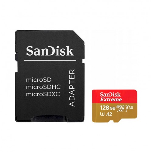 Карта пам'яті microSDXC (UHS-1 U3) SanDisk Extreme For Action Cams and Drones A2 128Gb class 10 V30 (R190MB/s,W90MB/s) (adapter)