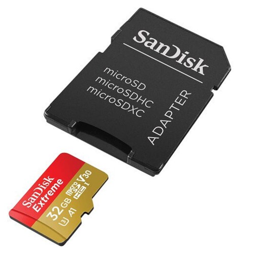Карта пам'яті microSDHC (UHS-1 U3) SanDisk Extreme Action A1 32Gb class 10 V30 (R100MB/s, 667x) (adapter SD)
