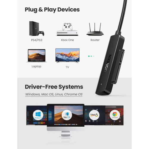 Зовнішня кишеня для накопичувача UGREEN CM321 USB-A to 2.5-Inch SATA Converter 50cm (UGR-70609)