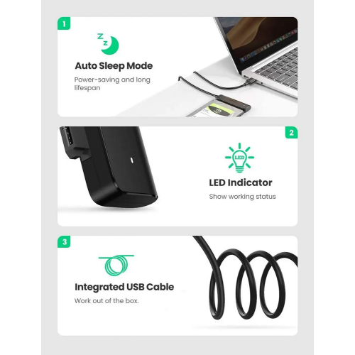 Зовнішня кишеня для накопичувача UGREEN CM321 USB-A to 2.5-Inch SATA Converter 50cm (UGR-70609)