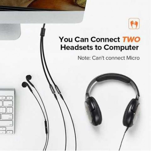 Аудіокабель UGREEN AV134 3.5mm male to 2 female, TPE, 2m Black