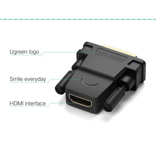 Кабель UGREEN 20124 адаптер DVI 24+1 (папа) — HDMI (мама) (черный) (UGR-20124)