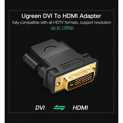 Кабель UGREEN 20124 адаптер DVI 24+1 (папа) — HDMI (мама) (черный) (UGR-20124)