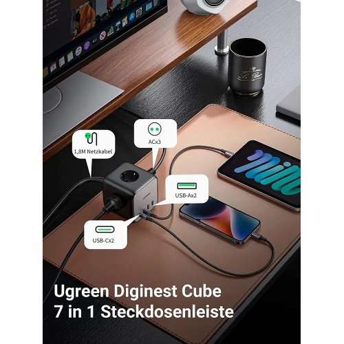 Мережевий зарядний пристрій UGREEN CD268 65W DigiNest Cube (2C2A) (UGR-60113)