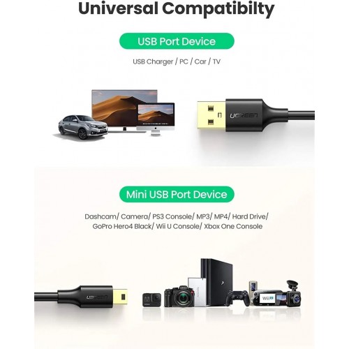 Кабель UGREEN USB 2.0 A Male to Mini 5 Pin Male Cable 0.5m (Black)