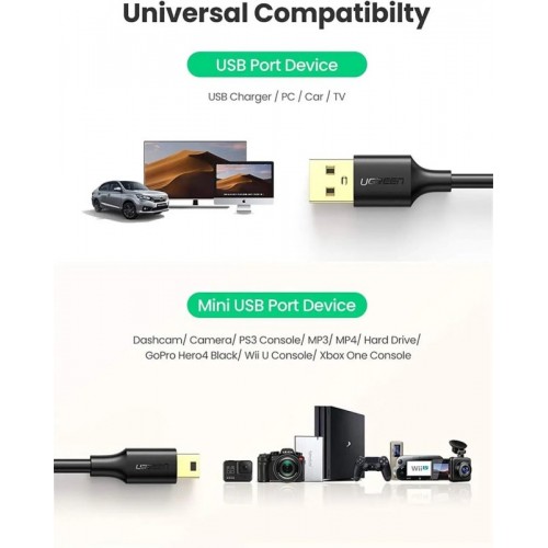 Кабель UGREEN USB 2.0 A Male to Mini 5 Pin Male Cable 1.5m (Black)