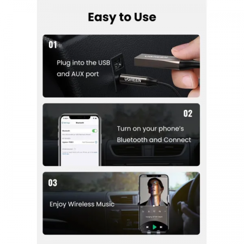 Bluetooth-ресивер UGREEN CM309 Bluetooth Car Receiver Aux with Mic Space Gray