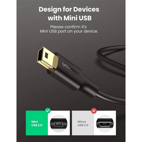 Кабель UGREEN USB 2.0 A Male to Mini 5 Pin Male Cable 2m (Black)
