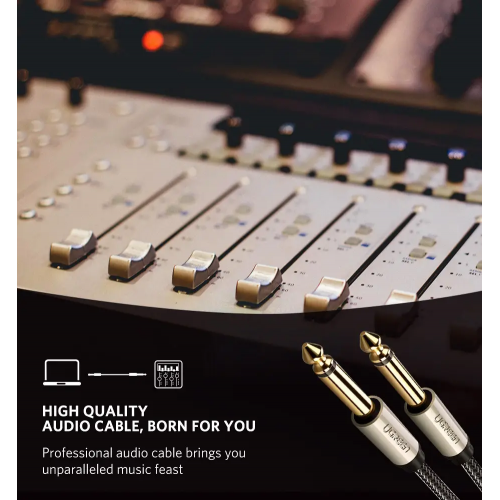 Аудіокабель UGREEN AV128 6.5mm Male to Male Audio Cable Gray 2m(UGR-10638)