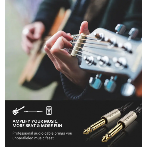 Аудіокабель UGREEN AV128 6.5mm Male to Male Audio Cable Gray 2m(UGR-10638)