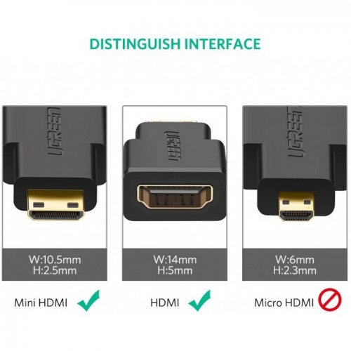 Адаптер UGREEN Mini HDMI Male to HDMI Female Adapter (Black)(UGR-20101)