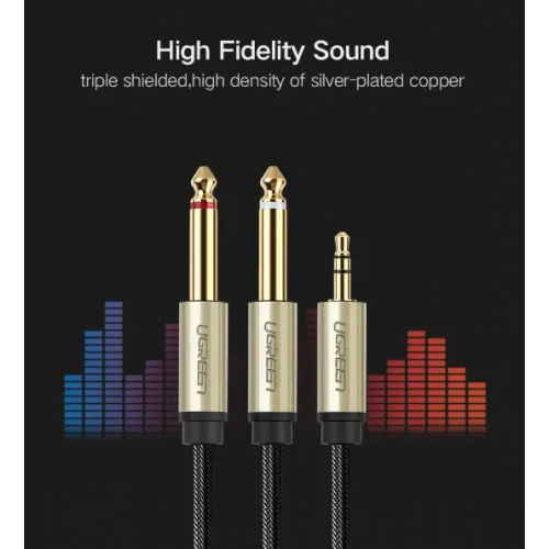 Аудіокабель UGREEN AV126 3.5mm TRS to Dual 6.35mm TS Audio Cable 2m (Gray)(UGR-10615)