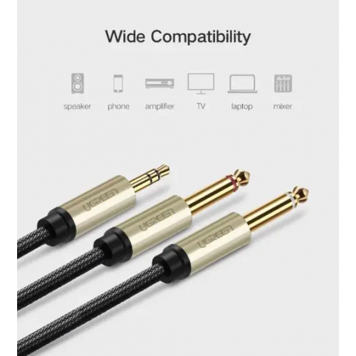 Аудіокабель UGREEN AV126 3.5mm TRS to Dual 6.35mm TS Audio Cable 2m (Gray)(UGR-10615)