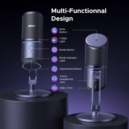 Мікрофон настільний UGREEN CM769 Desktop RGB 24-bit 96kHz ANS (USB-A) Вark Пray