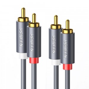 Аудиокабель UGREEN AV104, 2RCA Male to 2RCA Male, ABS, 5 м, чёрный
