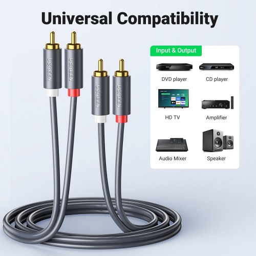 Аудіокабель UGREEN AV104, 2RCA Male to 2RCA Male, ABS, 5m Black