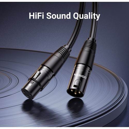 Аудиокабель UGREEN AV130 Cannon «папа» — «мама» Удлинительный аудиокабель для микрофона 5 м, черный