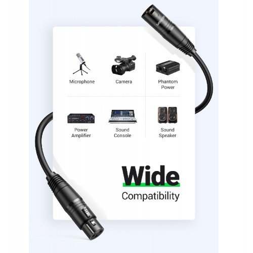 Аудиокабель UGREEN AV130 Cannon «папа» — «мама» Удлинительный аудиокабель для микрофона 5 м, черный