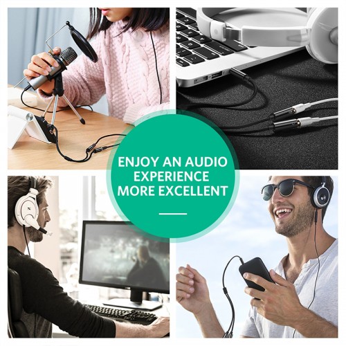 Аудіокабель UGREEN AV141 3.5mm male to 2 3.5mm female, 0,2m Black