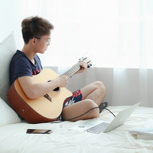 Аудиокабель UGREEN AV127 3,5 мм штекер — 6,35 мм штекер, стерео аудиокабель TRS, нейлоновая оплётка, 5 м, серый