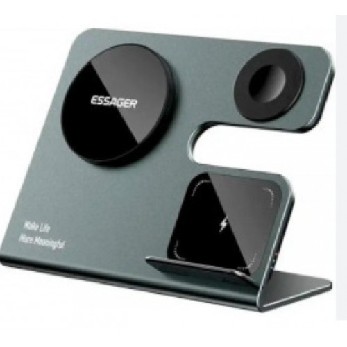 Беспроводное мультизарядное устройство Essager Ruicheng desktop magnetic suction 15W (3 в 1), черное