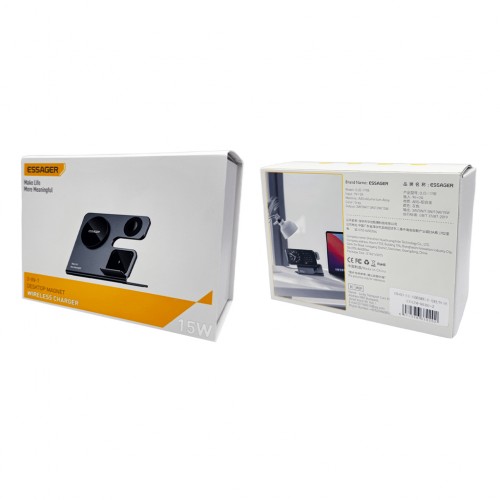 Беспроводное мультизарядное устройство Essager Ruicheng desktop magnetic suction 15W (3 в 1), черное