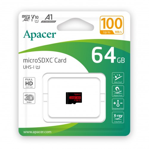 Карта пам'яті microSDXC (UHS-1) Apacer 64Gb class 10 V10 A1 R100MB/s