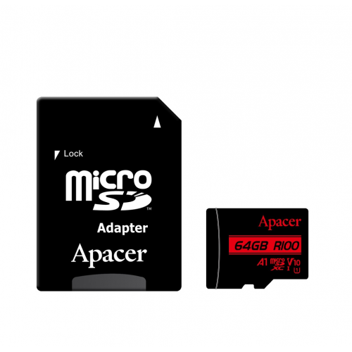 Карта пам'яті microSDXC (UHS-1) Apacer 64Gb class 10 V10 A1 R100MB/s (adapter SD)